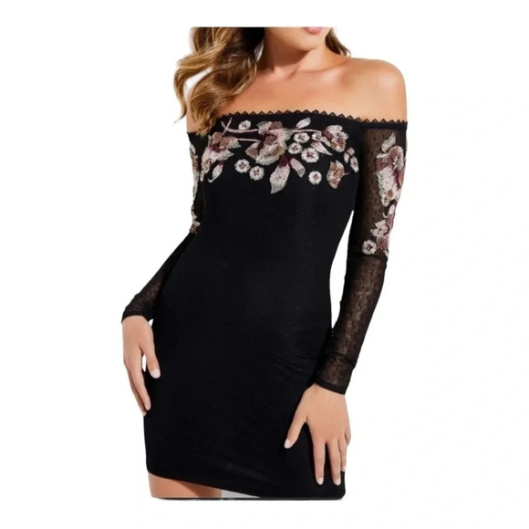 Guess Dresses & Skirts - Guess mesh dot embroidered off shoulder dress S